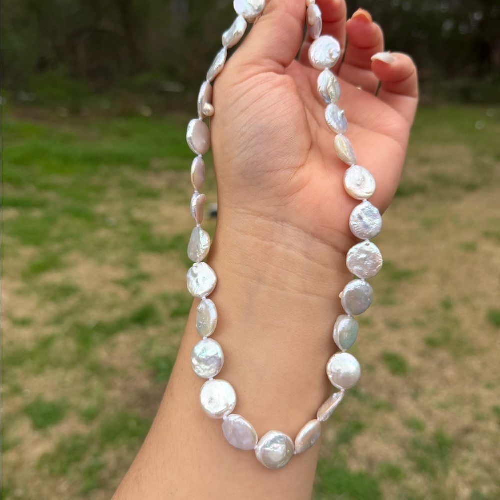 925 Sterling Silver Freshwater Coin Pearl Necklace - Picture 4 of 5